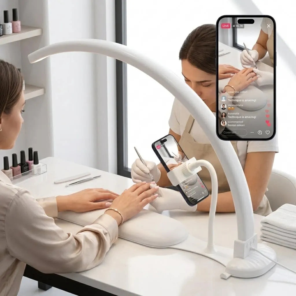 lampe ongles rose moderne interrupteur blanc support smartphone led réglable