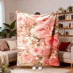 couverture rose imprimé floral fleurs blanches moderne polyester douce 100x130cm 130x150cm 150x200cm opacité fixations