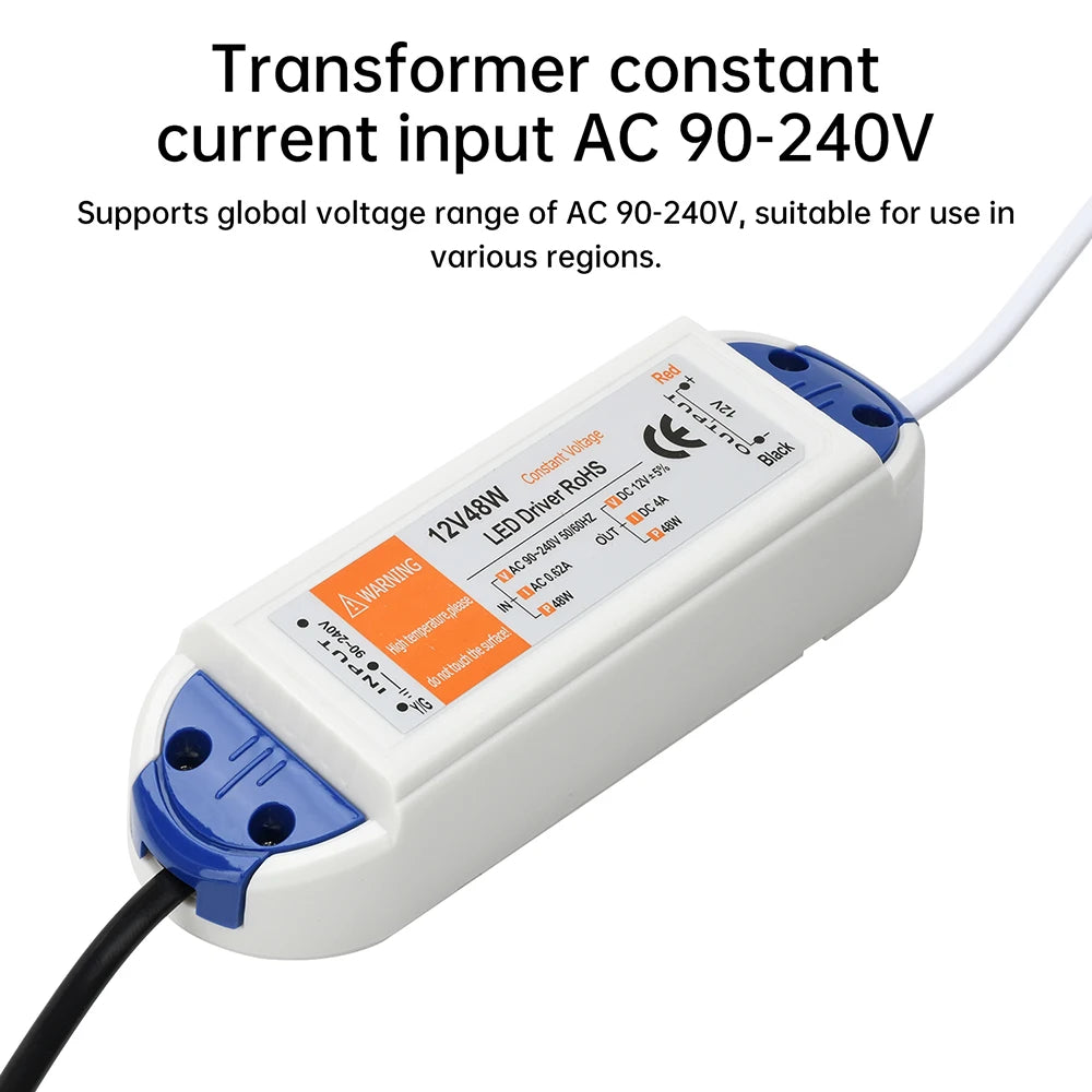 transformateur led 12v alimentation 18w 28w 48w blanc bleu adhésif câbles noirs blancs moderne