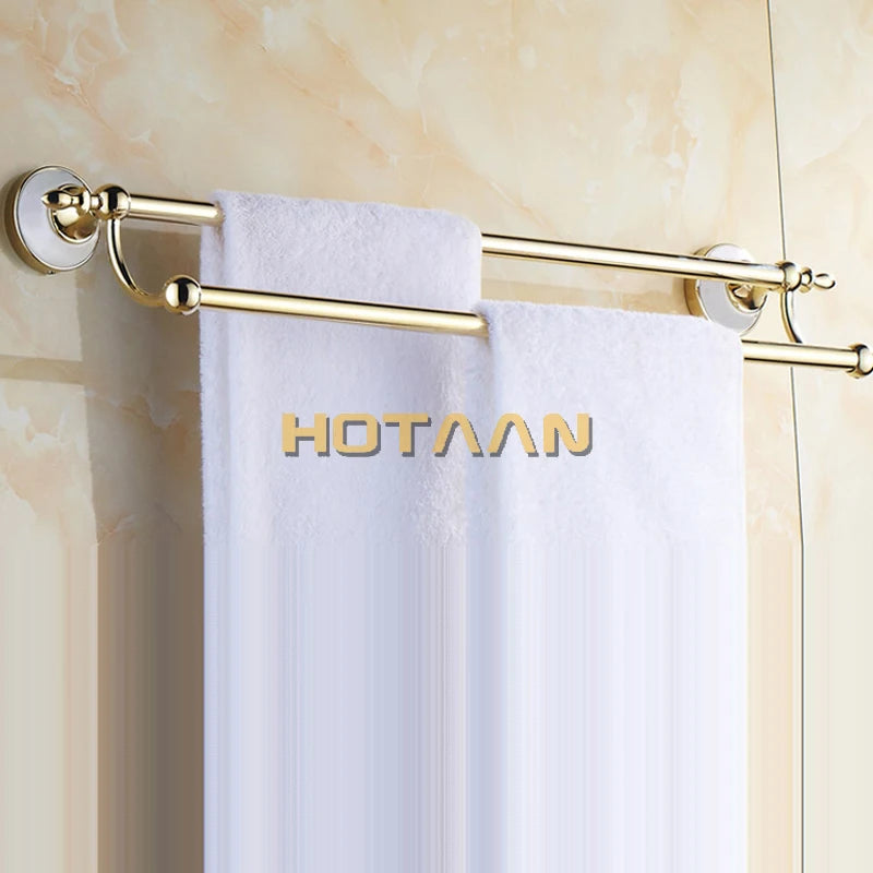 porte serviettes mural doré acier inoxydable barres doubles finition chromée classique fixations vis inclusées