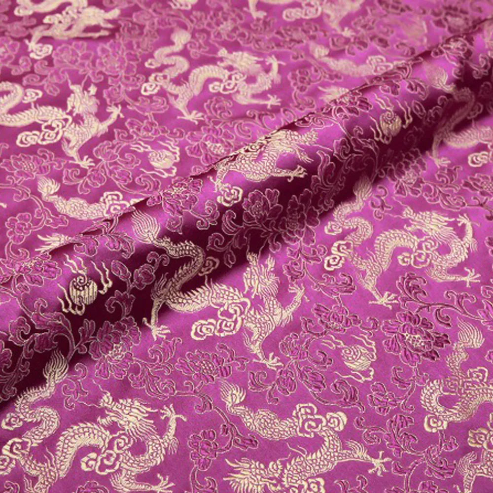 tissu brodé dragon nuages jaune rouge violet bleu noir traditionnel élégant couture bricolage artisanat