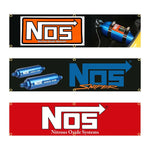 bannière publicitaire noire bleue moderne logo nos rouge graphique textes blancs