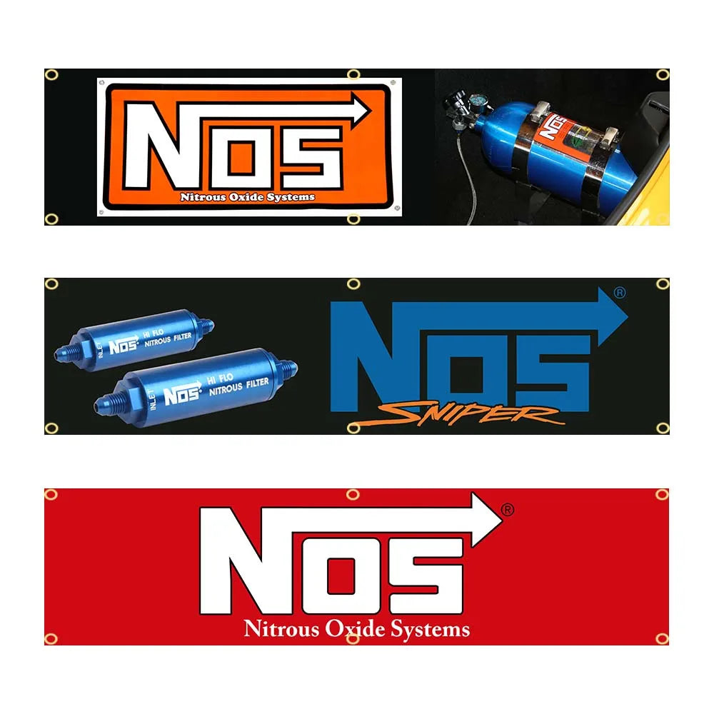 bannière publicitaire noire bleue moderne logo nos rouge graphique textes blancs