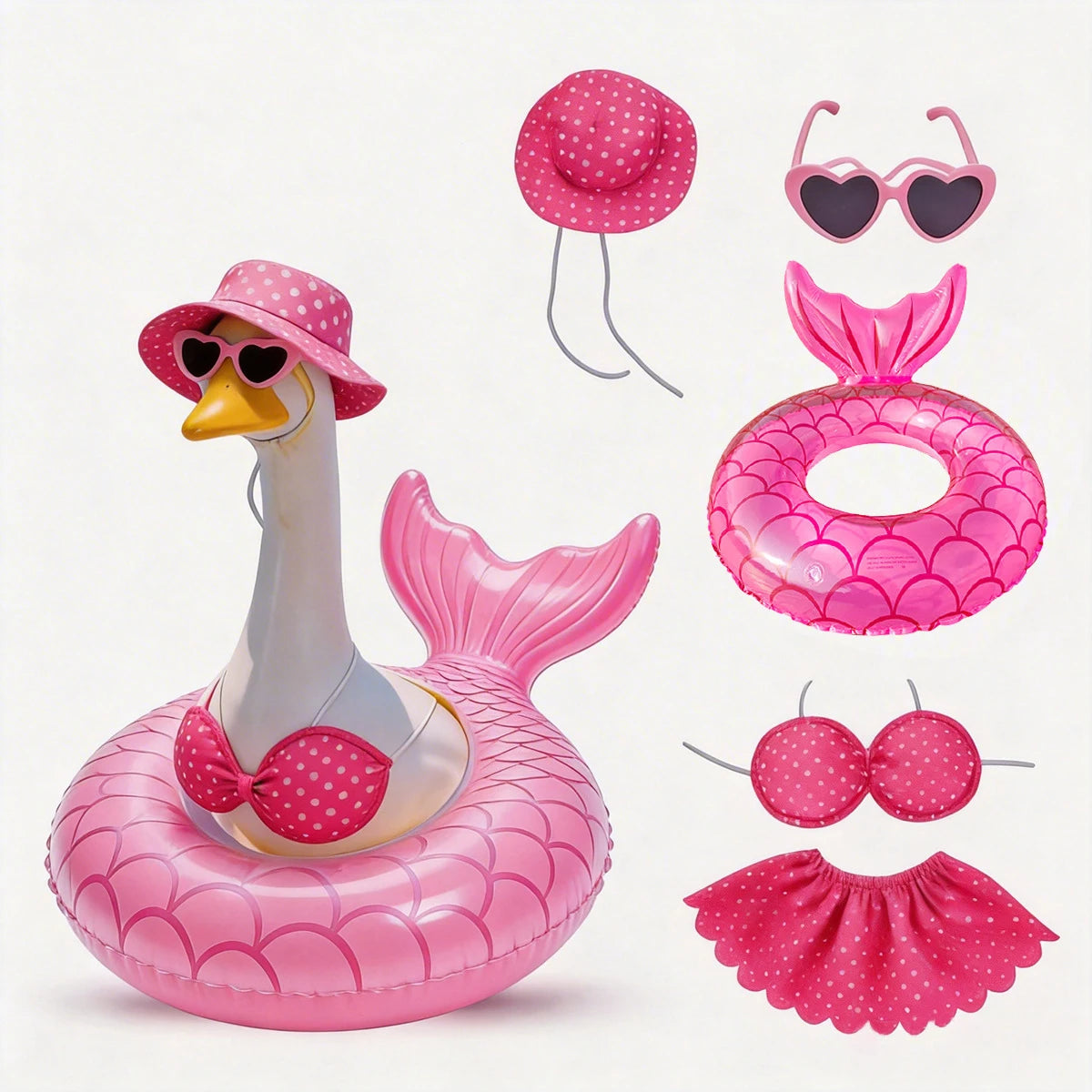 bouée piscine pastelle bikini chapeau nœud papillon été rouge vert blanc