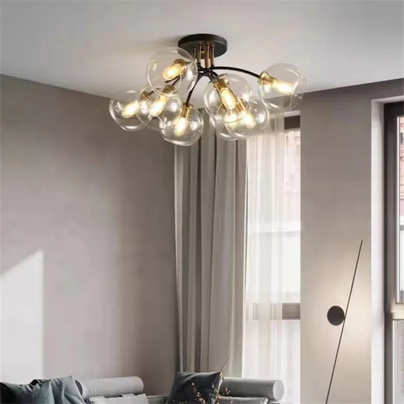 lampe suspension moderne verre transparent métal noir doré scandinave luminaire salon chambre