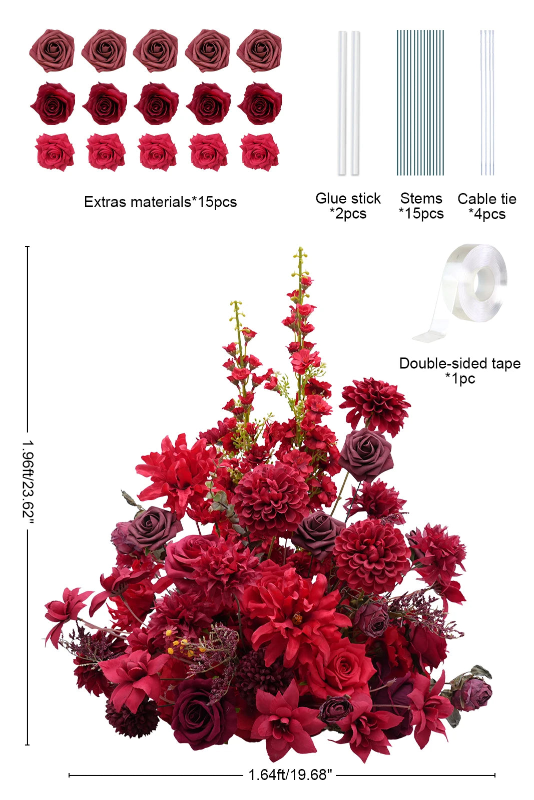 bouquet artificiel fleurs roses boule rouge décoration intérieure extérieure anniversaire mariage élégant classique soie