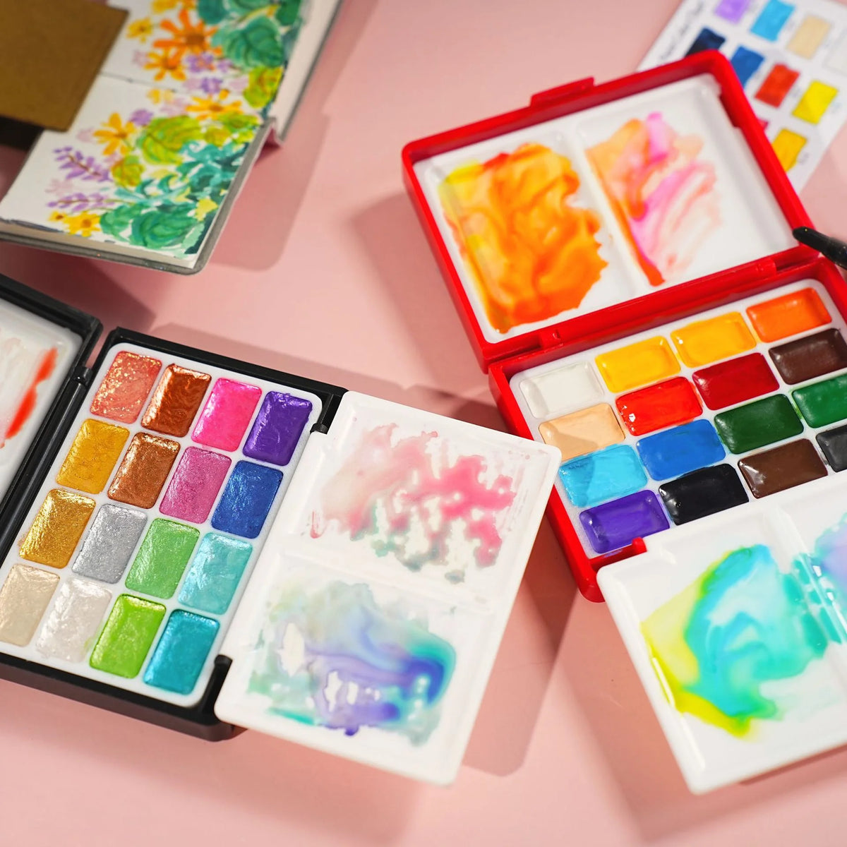 palettes peinture aquarelle multicolore portable pratique pinceau feuille papier dessin granuleux opaques sixteen point