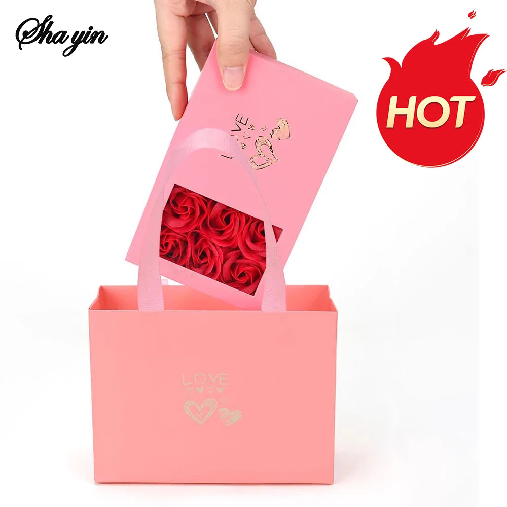 boîte dragées rose clair roses rouges classique carte vœux ruban bleu anniversaire mariage cadeau