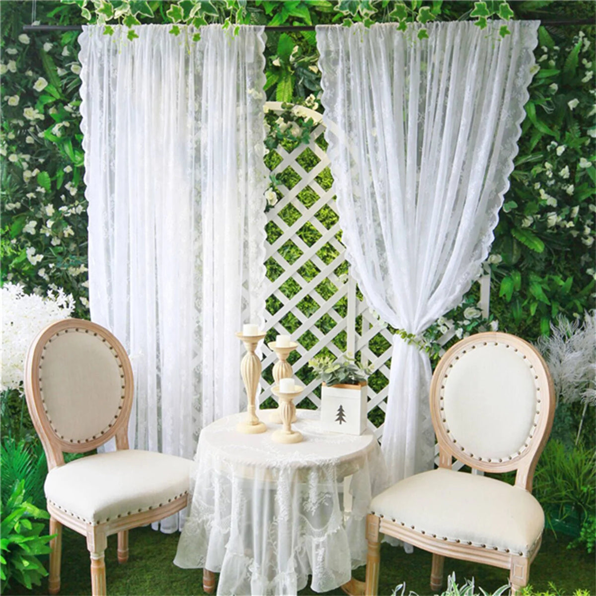 rideau dentelle florale blanc vintage romantique translucide fenêtre chambre coucherhôtelcafébureau