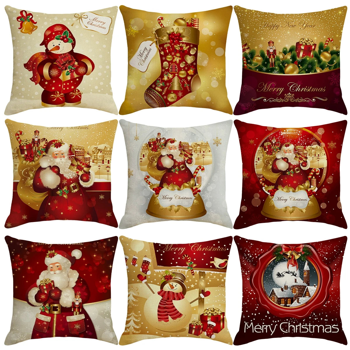 housse coussin noël père noël bonhomme neige sapin cloches merry christmas happy year festive