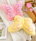 coussin papillon rose jaune bleu violet motif veines détaillées tissu éponge doux velouté mignon