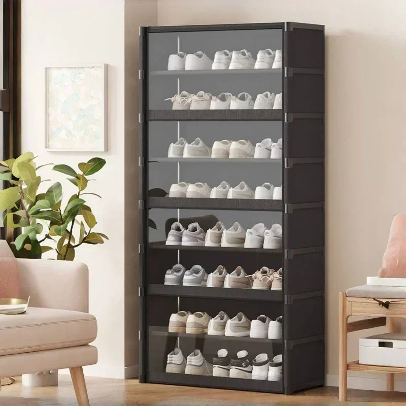 organisateur chaussures noir moderne meuble salon rangement tapis tabouret plante tablette amovible