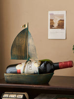 présentoir bouteille vin bateau voile vert or aspect vieilli décoratif nautique rustique bijou