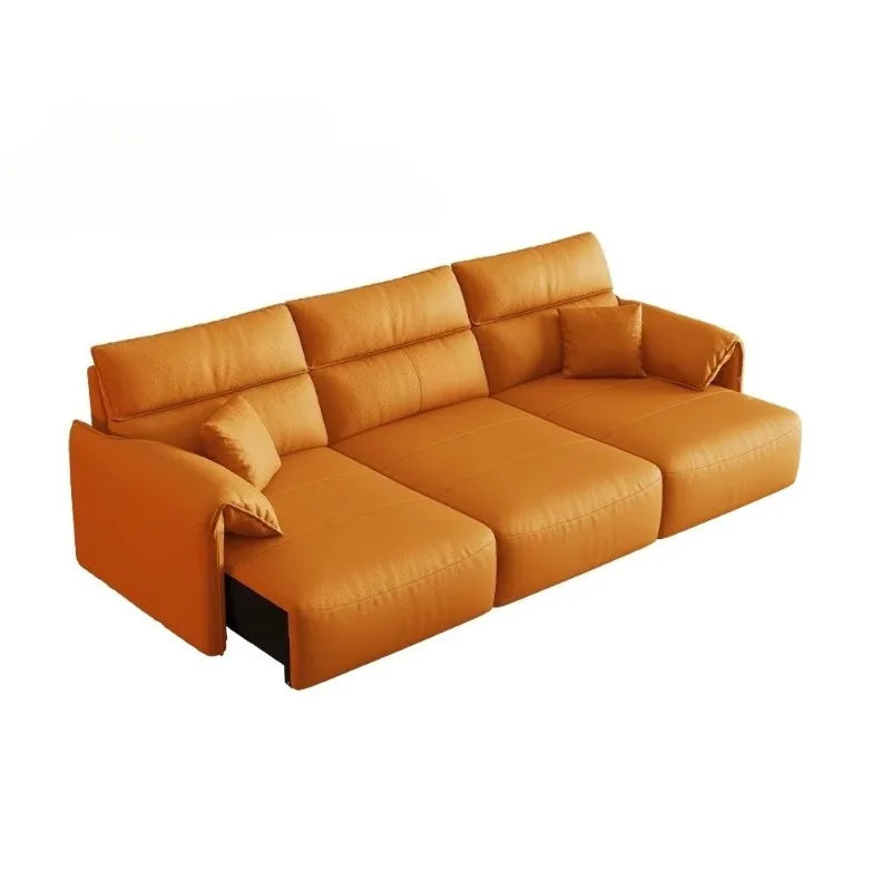 canapé d'angle marron clair moderne coussins table basse dimension 290cm