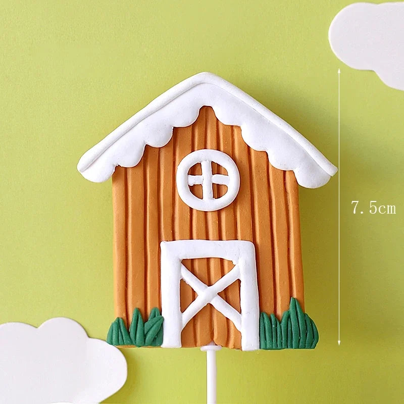 décoration gâteau anniversaire enfant porc mouton maison arbre champignon nuages train vert rouge