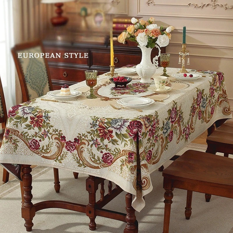 nappe table rectangle polyester fleur printemps été automne hiver traditionnelle européenne beige rouge verte