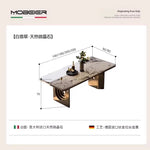 table manger moderne rectangulaire plateau marbre bois pieds métal salon cuisine gris