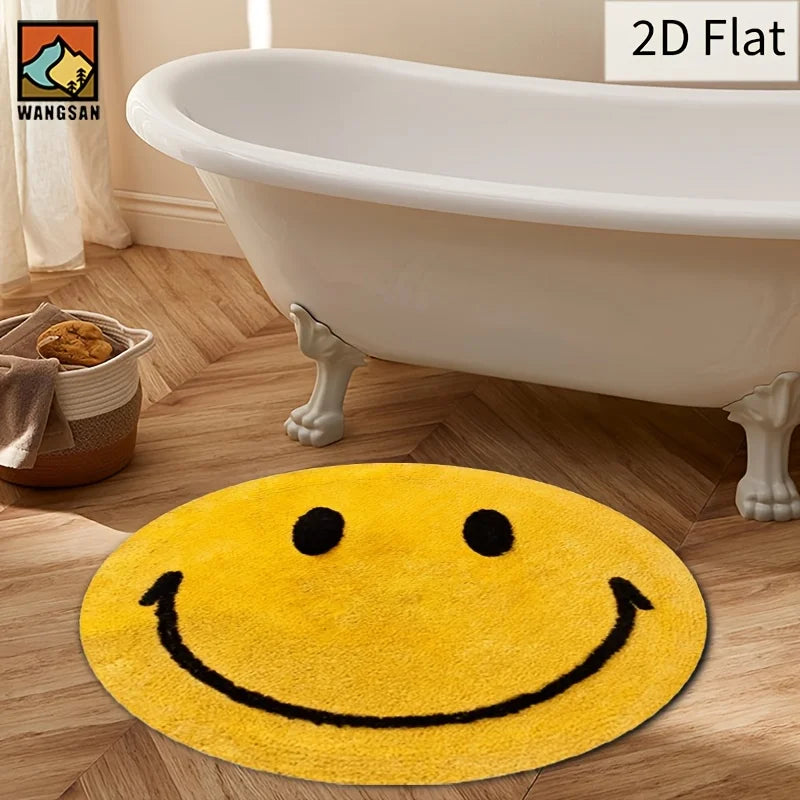 tapis rond visage souriant jaune noir décoration intérieur enfant antidérapant polyester PVC