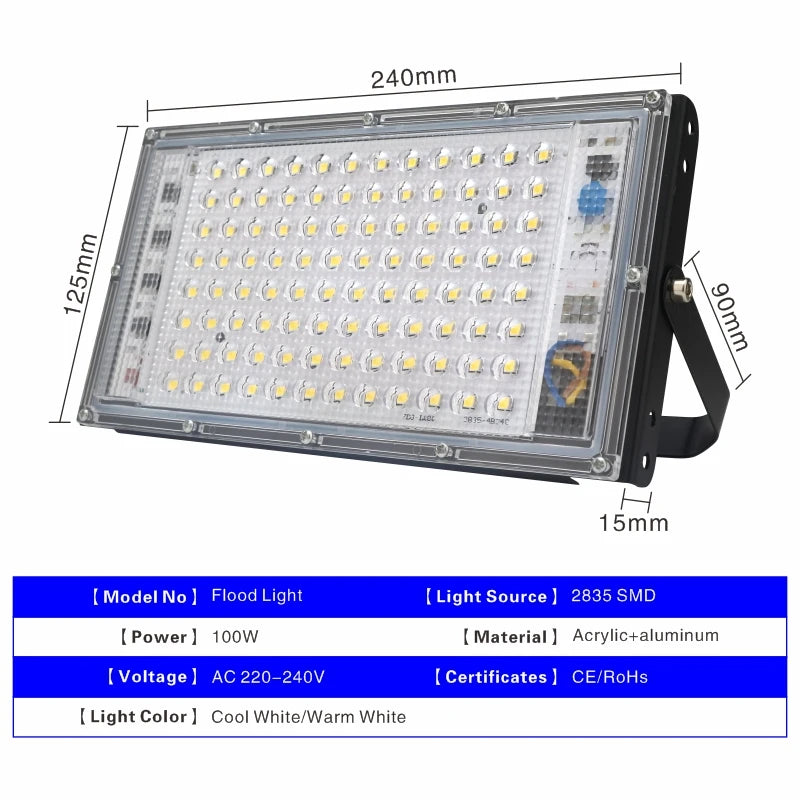 projecteur led extérieur ip65 noir blanc moderne 9000lm cool white warm white câbles différents