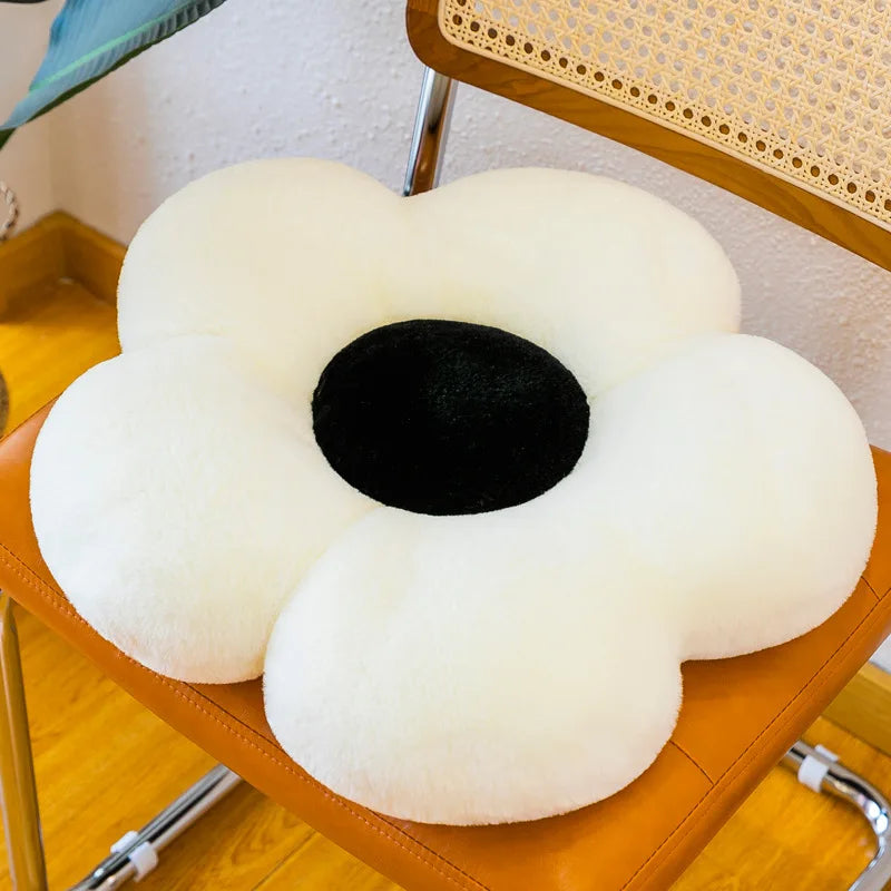 coussin moderne fleurs stylisées velours blanc noir anti décubitus coton 35x35cm