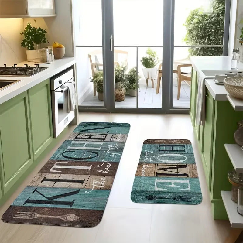 tapis cuisine vintage lettres floral adhésif rustique polypropylène vert marron gris blanc