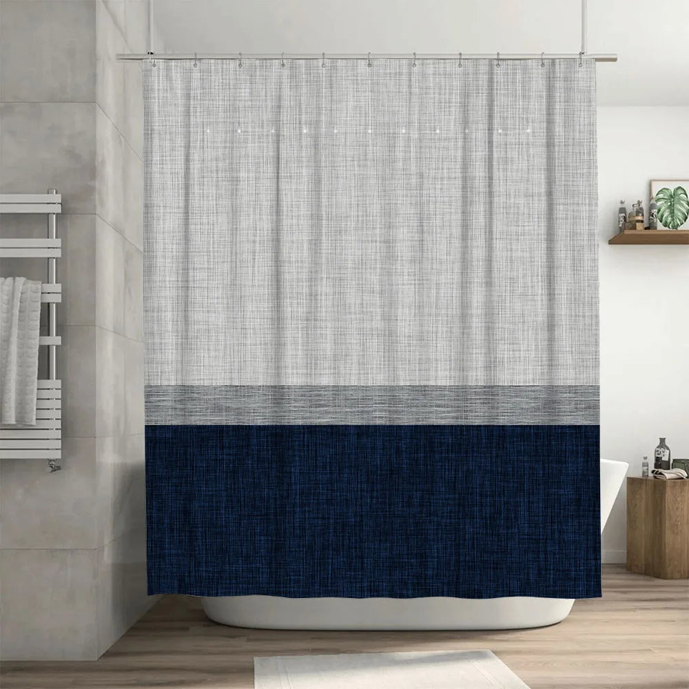 rideau douche moderne polyester blanc cassé gris foncé texture lin 180x180cm