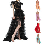 jupe longue noire élégante polyester motif franges fixations soirée cocktail dîner mariage