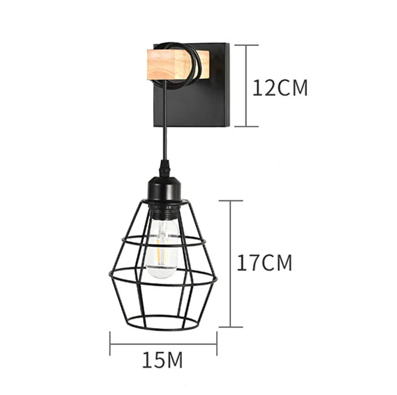 applique murale industrielle triple ampoule noir bois clair vintage mur trois lumières