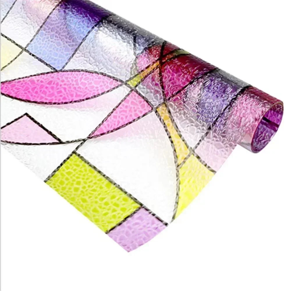 film décoratif fenêtre géométrique multicolore moderne adhésif intimité thermique UV