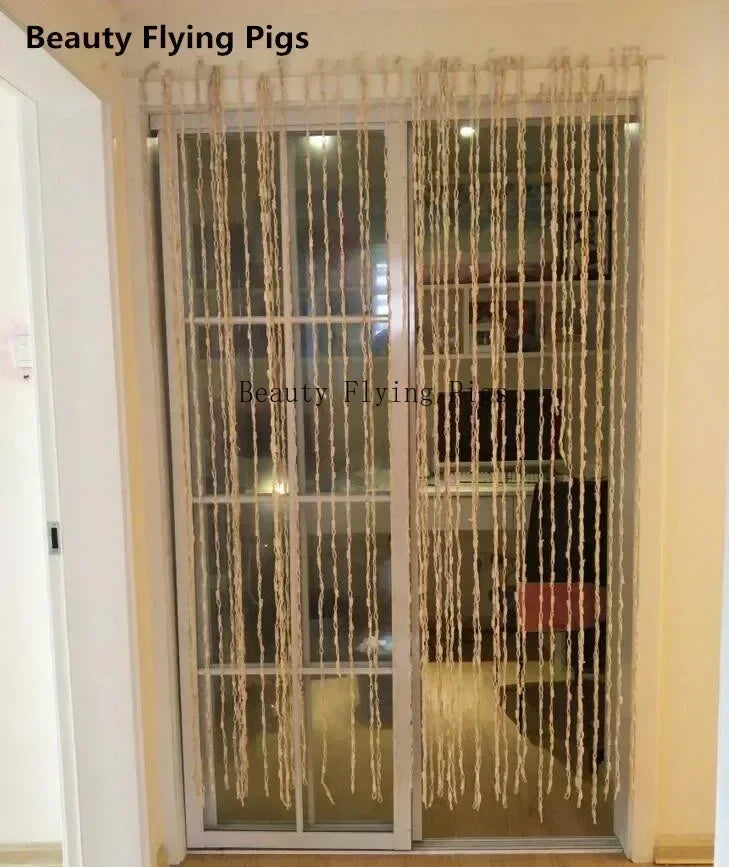 rideau décoratif bohème rideau séparation espace tissu paille motif cordes nouées beige clair marron