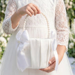panier mariage blanc satin rubans nœuds élégant romantique champêtre demoiselle honneur