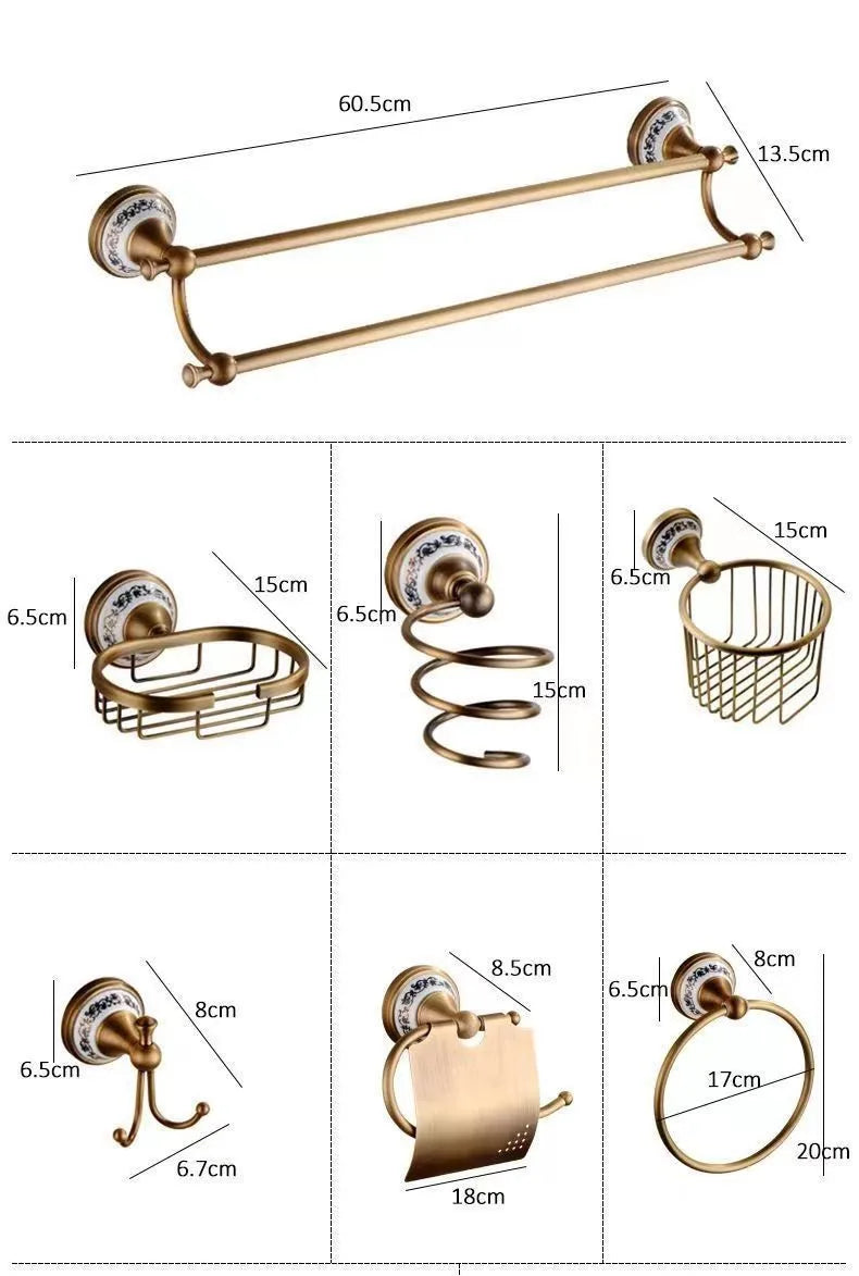 ensemble quincaillerie bain or antique élégant classique porte serviettes savon gobelet papier wc