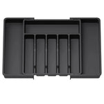 boîte rangement couverts gris plastique lisse moderne compartiments ajustables dorés argentés