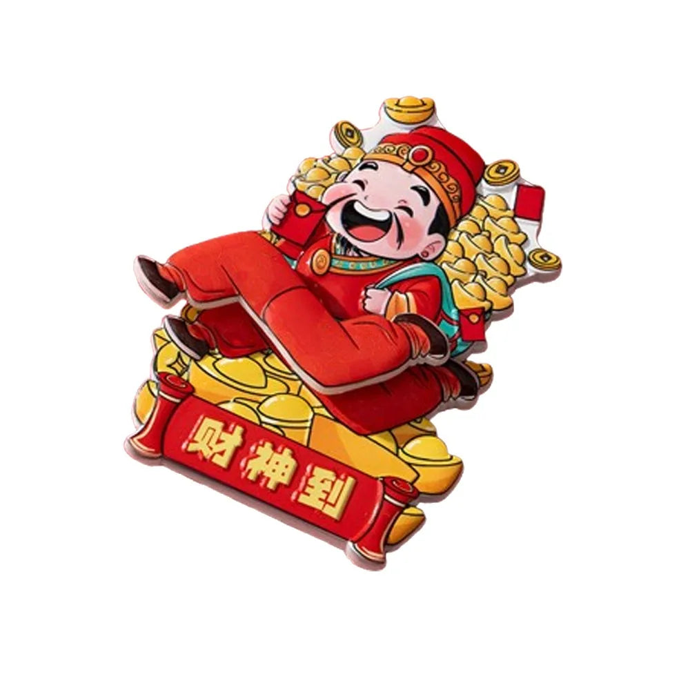 aimant magnétique personnages chinois rouge or texte bonnes fortunes artisanal decorative