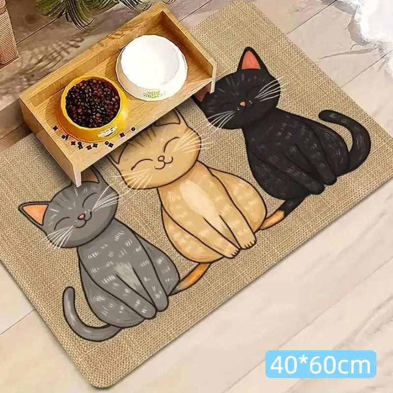 tapis antidérapant imperméable dessin animé chats couleurs variées toile jute cartoon assiettes alimentation chats