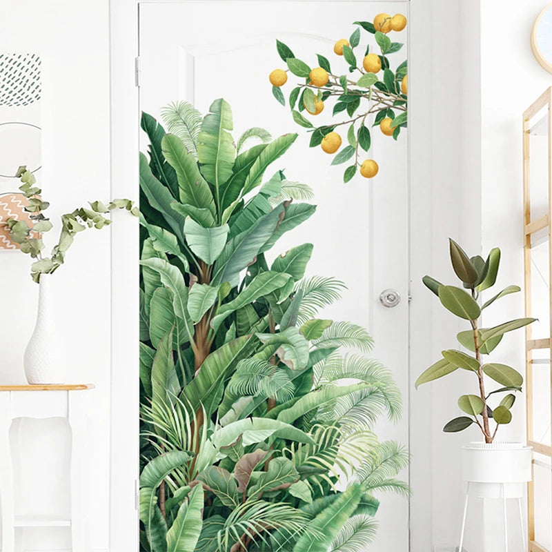 stickers muraux feuilles vertes bananier citronnier nature tropical adhésif salon enfant diy