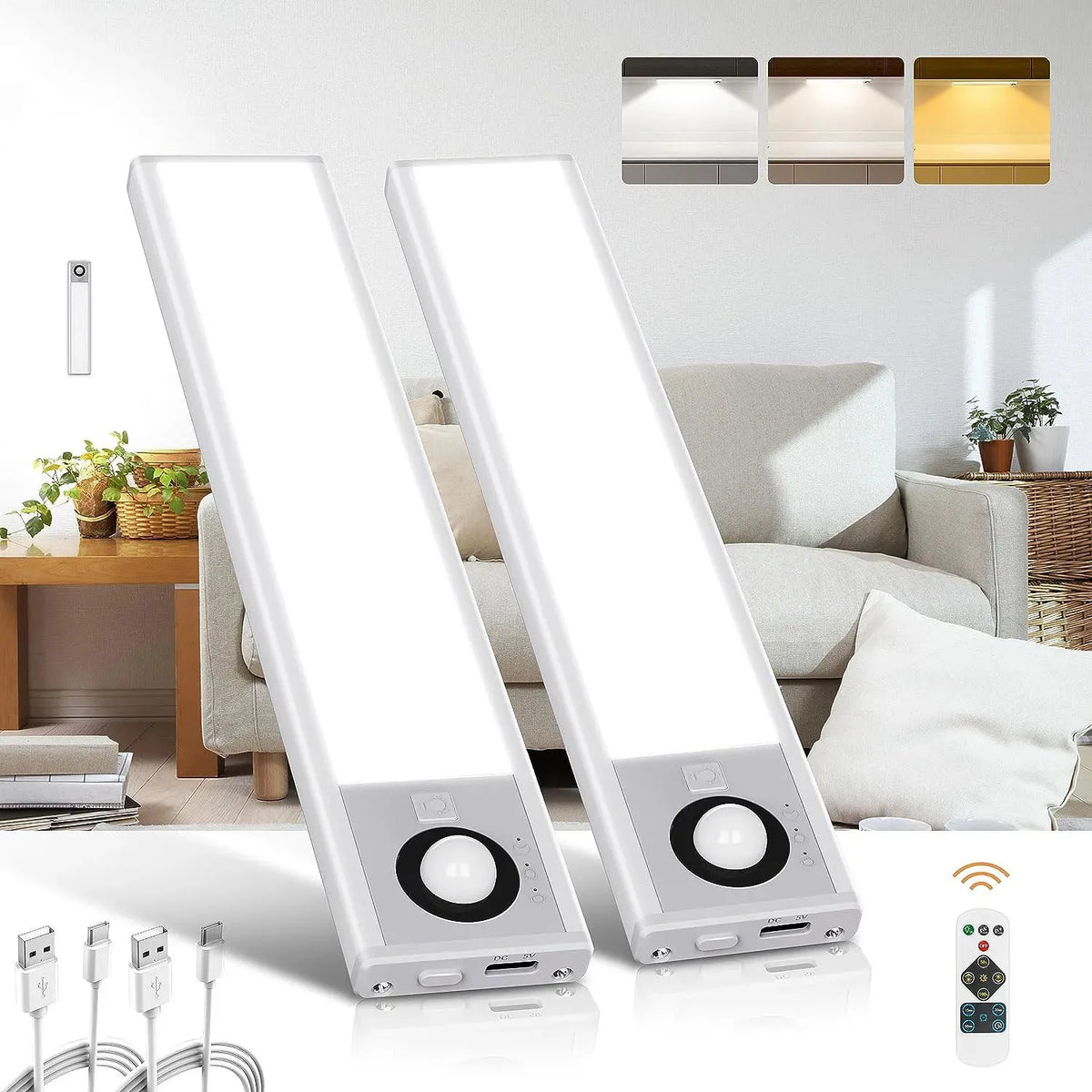 lampe led rechargeable usb blanc moderne interrupteur tactile detection mouvement trois couleurs adjustable télécommande
