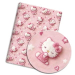 tissu coton sanrio hello kitty rose blanc motif étoiles coeurs arc ciel enfantin decorative