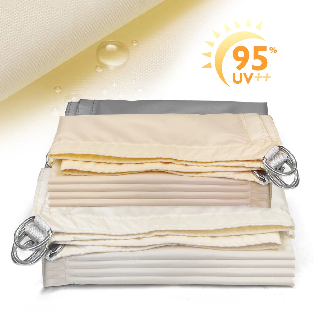 Voile d'ombrage rectangulaire imperméable blanche installée au-dessus d'une terrasse