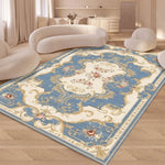 tapis floral baroque orné bleu blanc doré rose violet classique moderne chambre salon extérieur