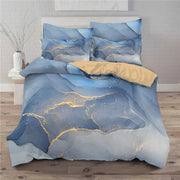 housse couette bleue motifs abstraits taies oreillers modernes couleurs vives artistique chambre ado lit