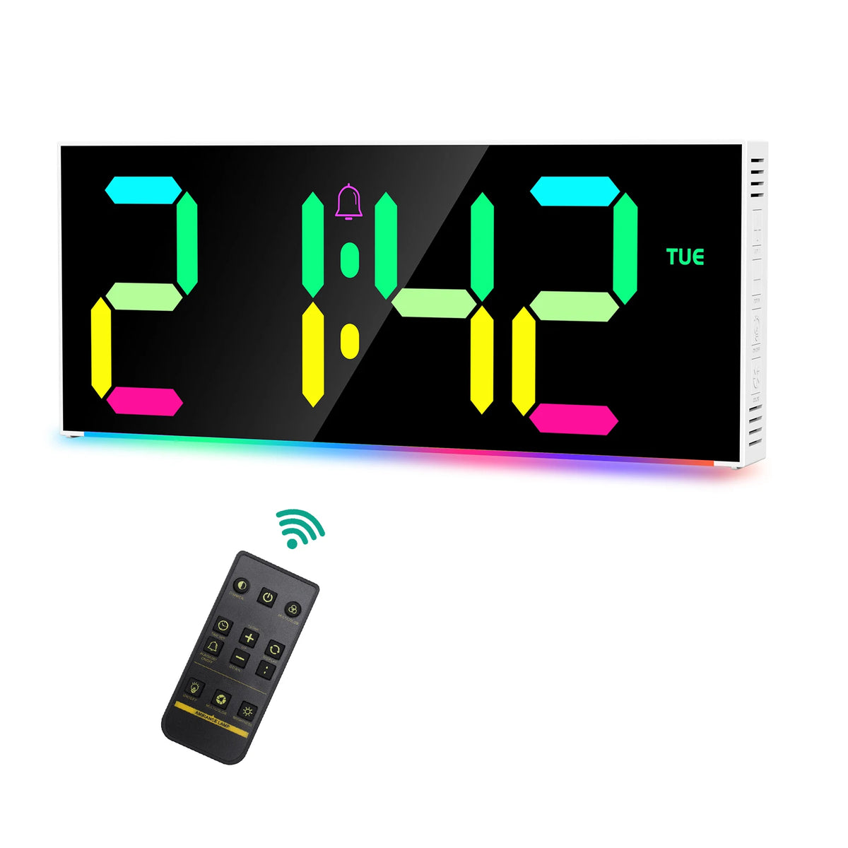 horloge murale numérique affichage led noir blanc multicolore moderne télécommande éclairage rgb