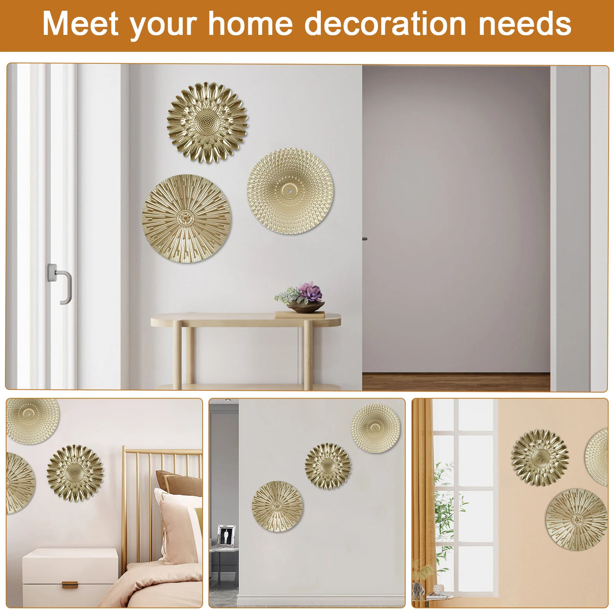 décoration murale moderne abstraite 3d métal doré rayures radiales adhésifs