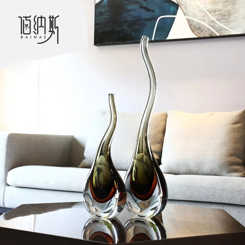 vases decoratifs verre transparent marron bronze orange moderne sculptural