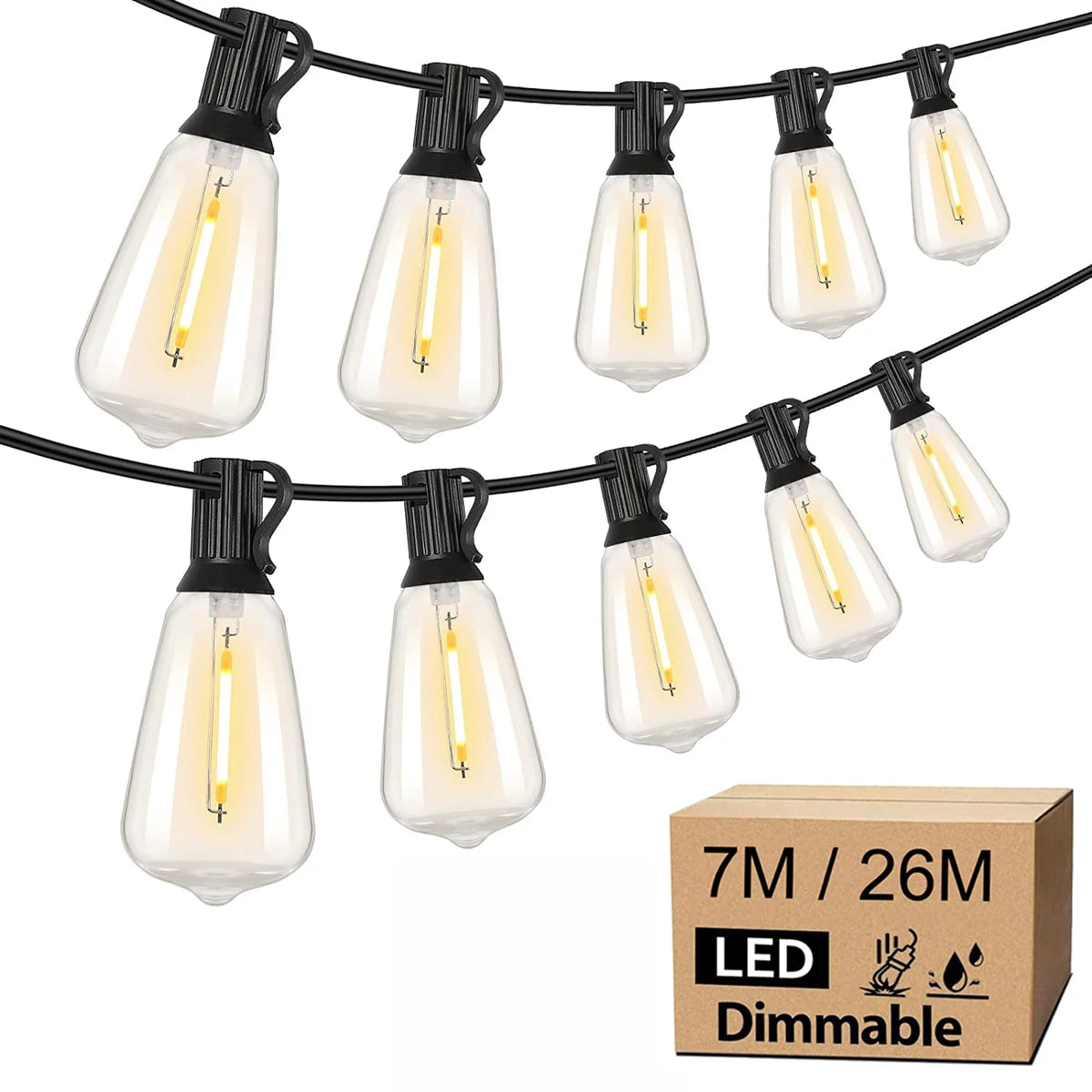 guirlande lumineuse led transparente vintage 15 ampoules 9m clips intégrés blanc noir moderne