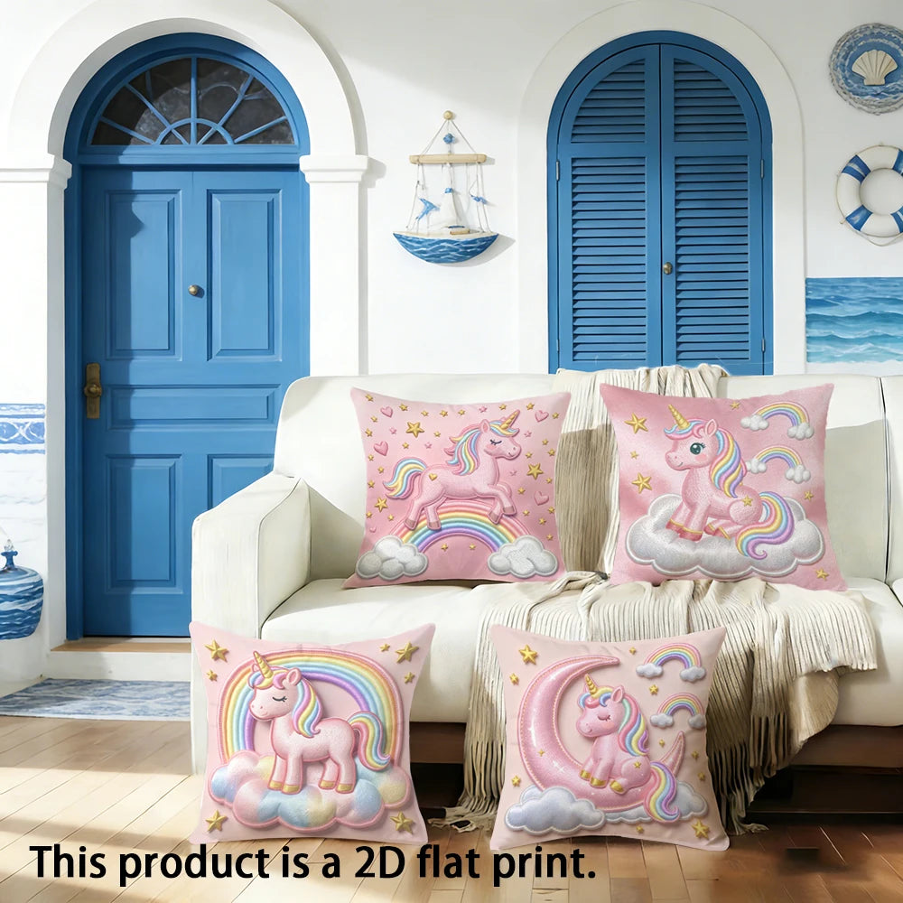 taies d'oreiller licorne rose arc ciel nuages étoiles dorées imprimé 2d polyester 40x40cm 45x45cm