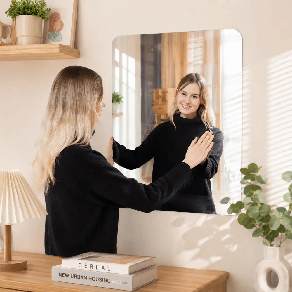 autocollants miroir argentés adhésifs modernes décoration murale intérieure lisses incassables 30cm 100cm