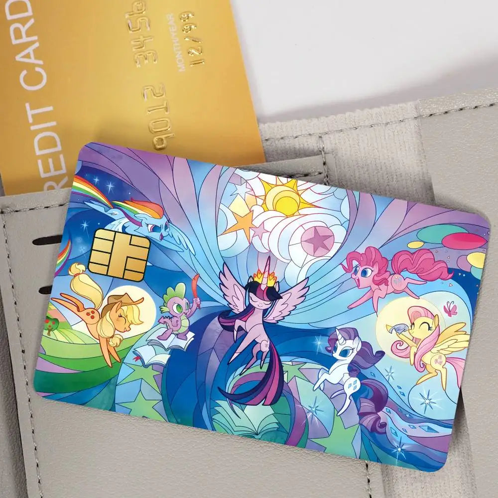 affiche dessin animé my little pony stickers carte bancaire autocollants protection waterproo fantaisie multicolore