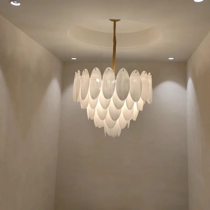 Suspension lumineuse moderne cristal blanc doré ovale translucent salon chambre