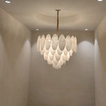 Suspension lumineuse moderne cristal blanc doré ovale translucent salon chambre